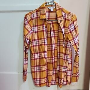 Old Navy Yellow and Red Plaid Button Down Shirt